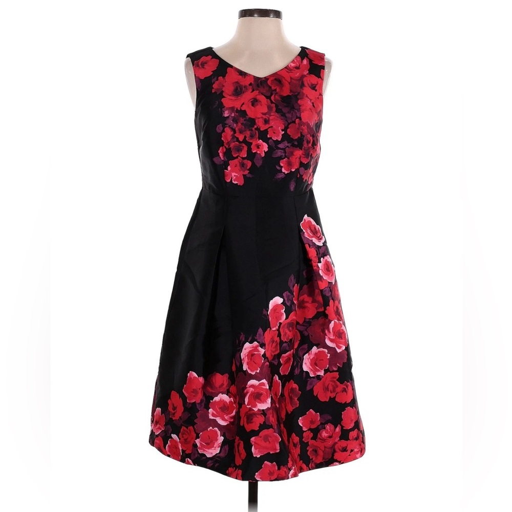 Talbots Black and Red Fit and Flare Midi Dress